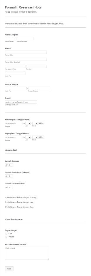 Formulir Reservasi Hotel Form Template