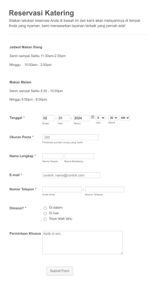 Formulir Reservasi Katering Form Template
