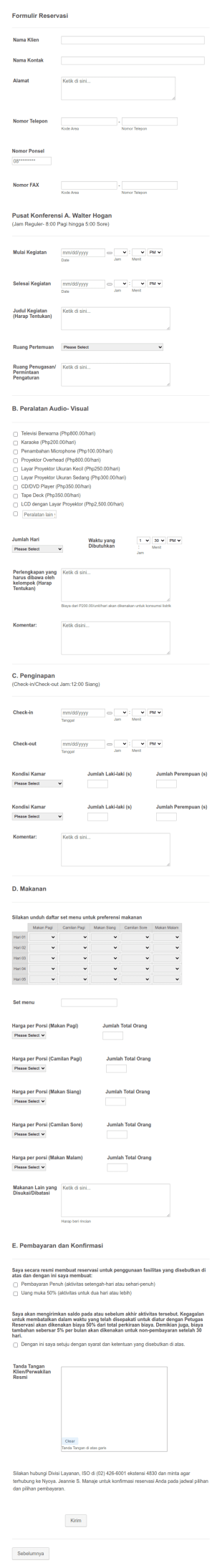 Formulir Reservasi Konferensi