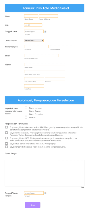 Formulir Rilis Foto Media Sosial Form Template