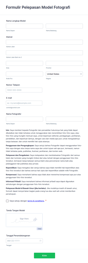 Formulir Rilis Model Fotografi