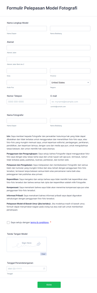 Formulir Rilis Model Fotografi Form Template