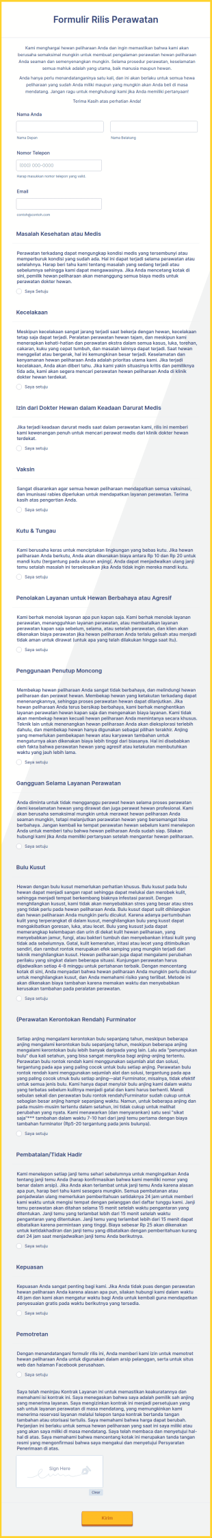 Formulir Rilis Perawatan