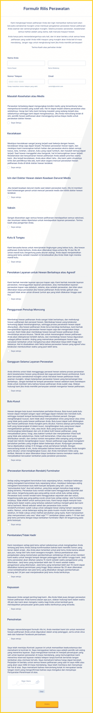 Formulir Rilis Perawatan