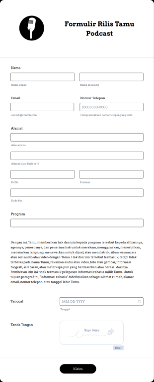 Formulir Rilis Tamu Podcast Form Template