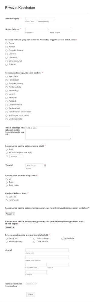 Formulir Riwayat Kesehatan COVID 19 Form Template