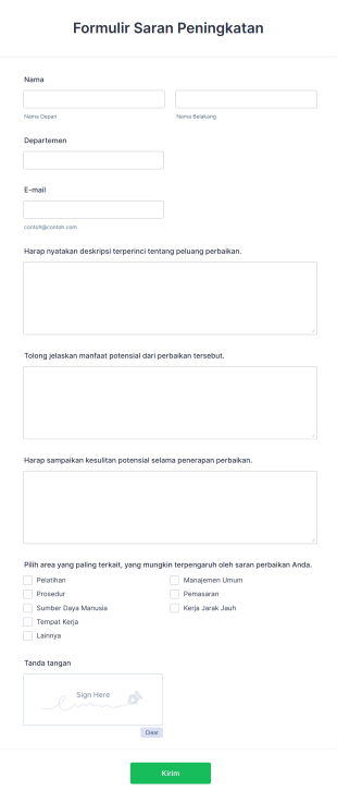 Formulir Saran Peningkatan Karyawan Form Template
