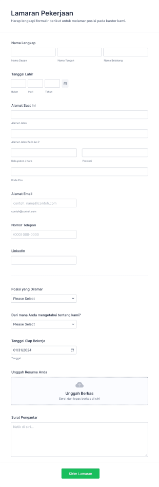 Formulir Sederhana Lamaran Pekerjaan
