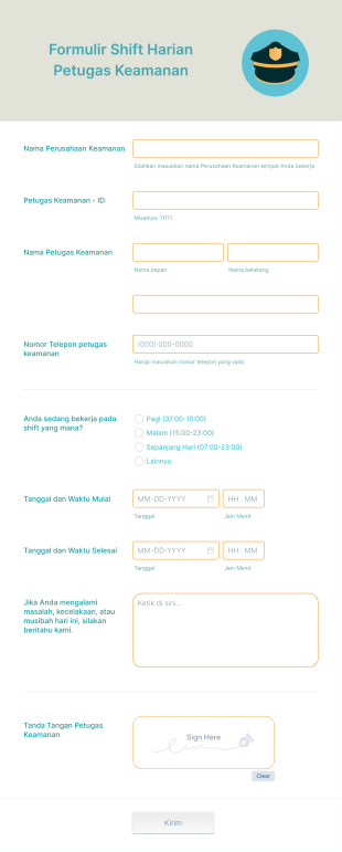 Formulir Shift Harian Petugas Keamanan Form Template