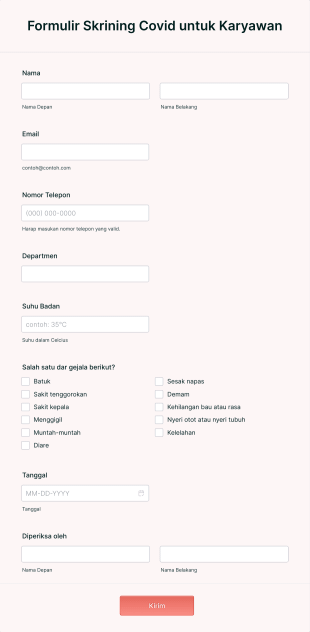 Formulir Skrining Covid Untuk Karyawan Form Template