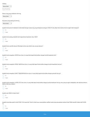 Formulir Skrining Harian COVID 19