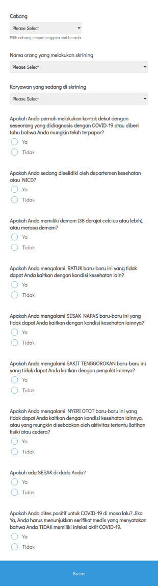 Formulir Skrining Harian COVID 19