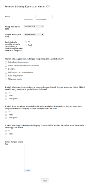 Formulir Skrining Kesehatan Harian COVID Untuk Sekolah