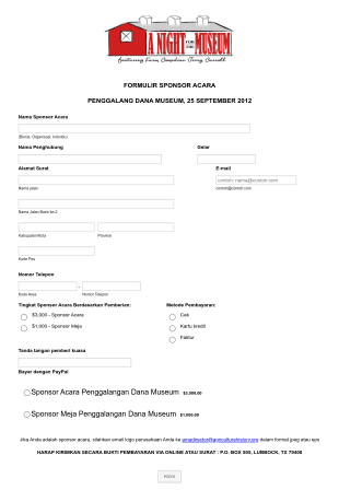 Formulir Sponsor Acara Form Template