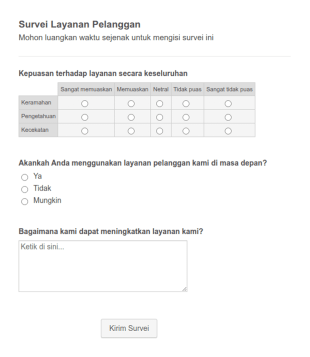 Formulir Survei Kepuasan Pelanggan