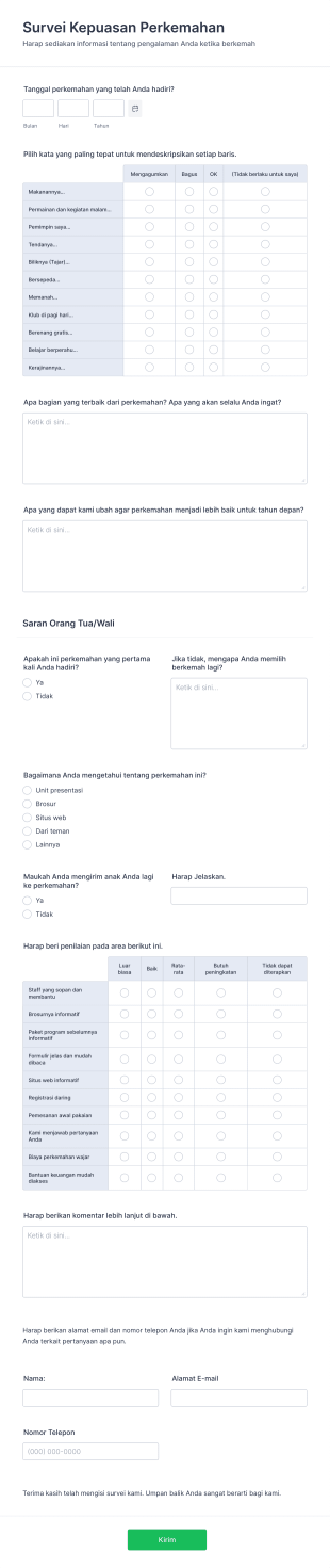Formulir Survei Kepuasan Perkemahan Form Template