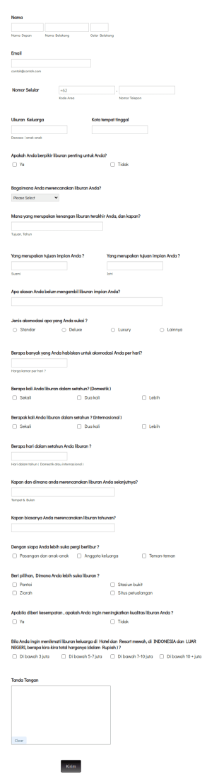 Formulir Survei Liburan Saat Pandemi COVID 19