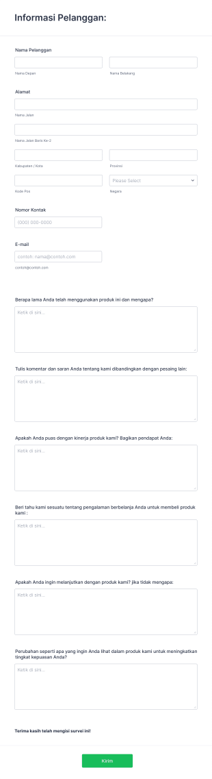 Formulir Survei Produk Form Template