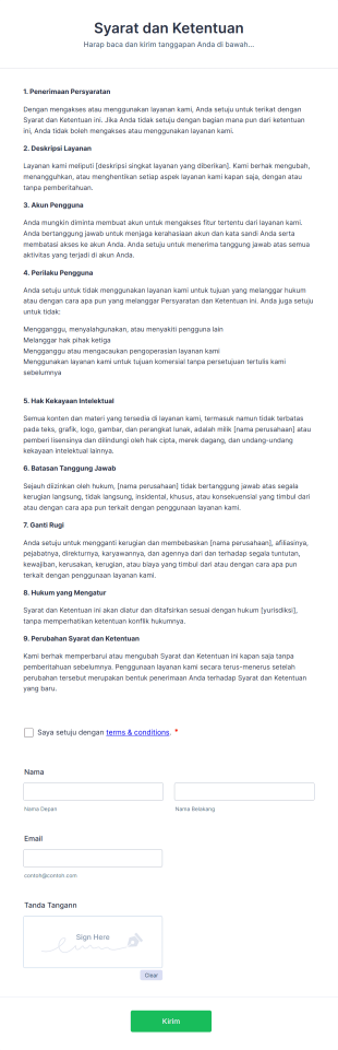 Formulir Syarat Dan Ketentuan Form Template