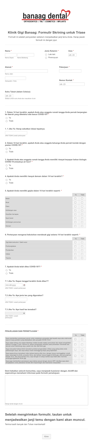 Formulir Triase Klinik Gigi Pada Masa Covid 19