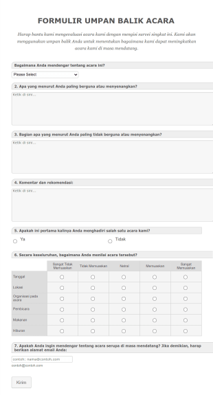 Formulir Umpan Balik Acara Form Template