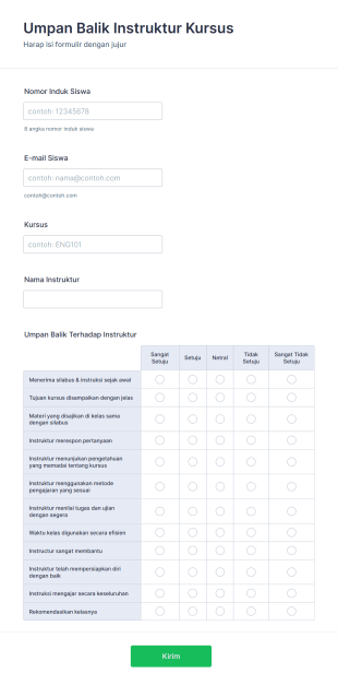 Formulir Umpan Balik Instruktur Kursus Form Template