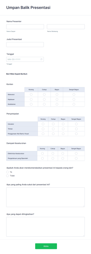 Formulir Umpan Balik Presentasi Form Template