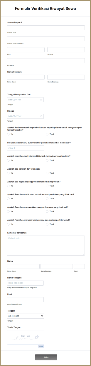 Formulir Verifikasi Riwayat Sewa