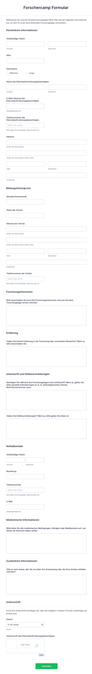 Forschercamp Formular