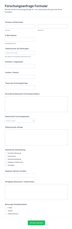Forschungsanfrage Formular