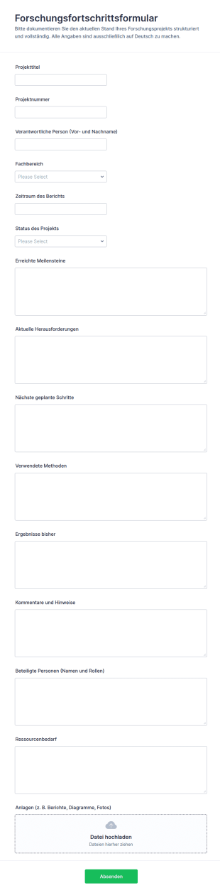 Forschungsfortschritts Update Formular