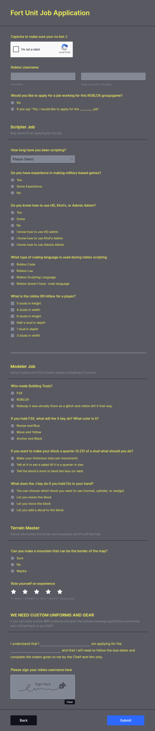 Fort Unit Job Application Form Template