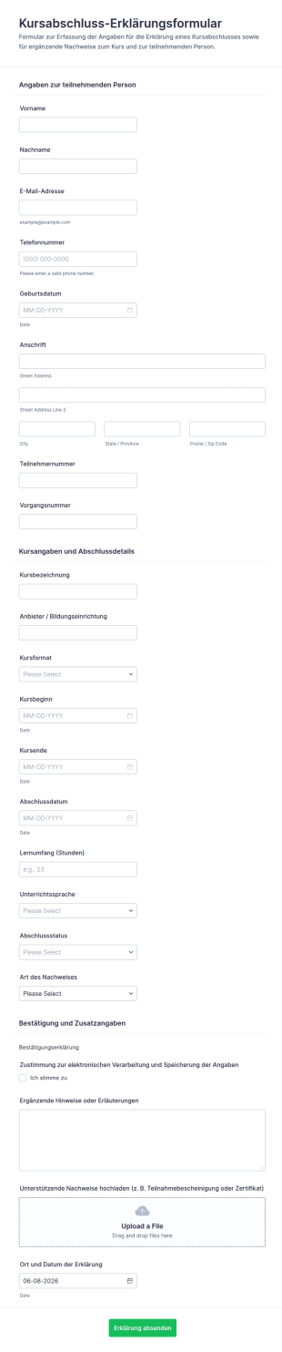 Fortbildungsabschluss Erklärung Formular