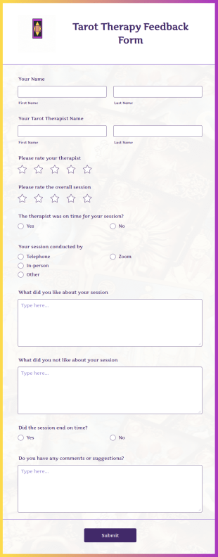 Fortune Teller Feedback Form Template