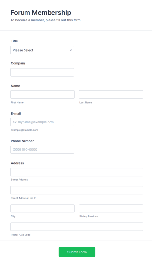 Forum Membership Form Template