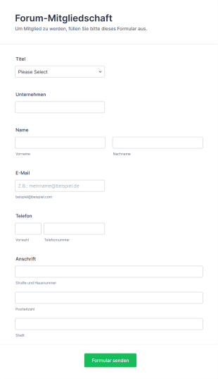 Forum Mitgliedschaftsformular Form Template