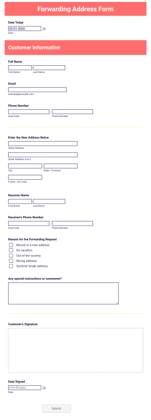 Forwarding Address Form Template