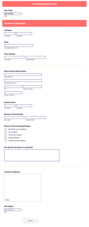 Forwarding Address Form Template