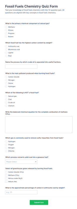 Fossil Fuels Chemistry Quiz Form Template