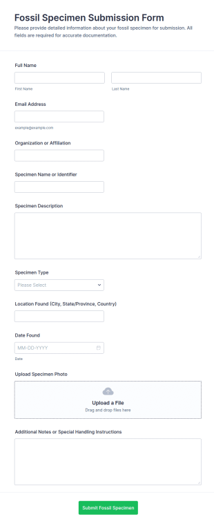 Fossil Specimen Submission Form Template