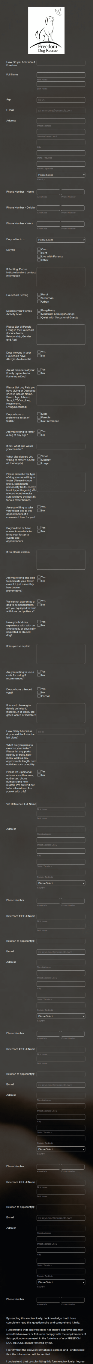 Foster Application Form Template