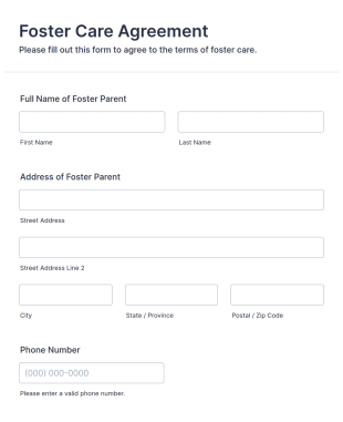 Foster Care Agreement Form Template