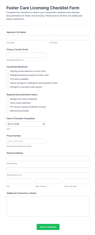 Foster Care Licensing Checklist Form Template