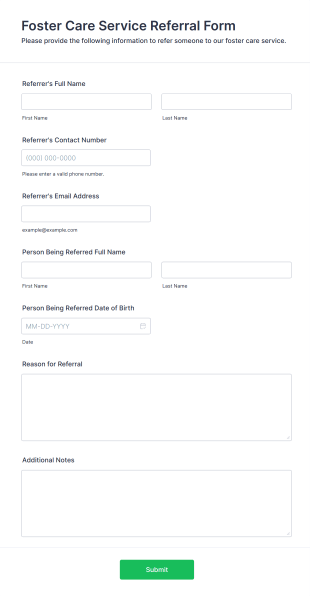 Foster Care Service Referral Form Template