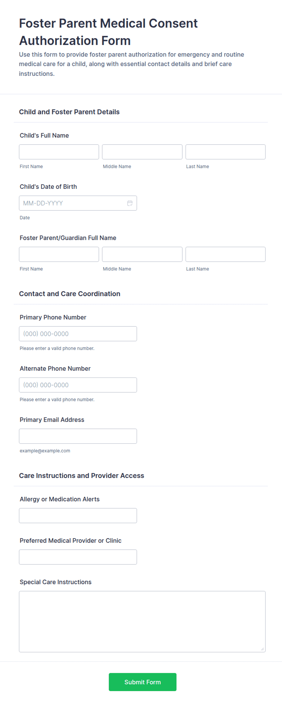Foster Parent Medical Consent Authorization Form Template | Jotform