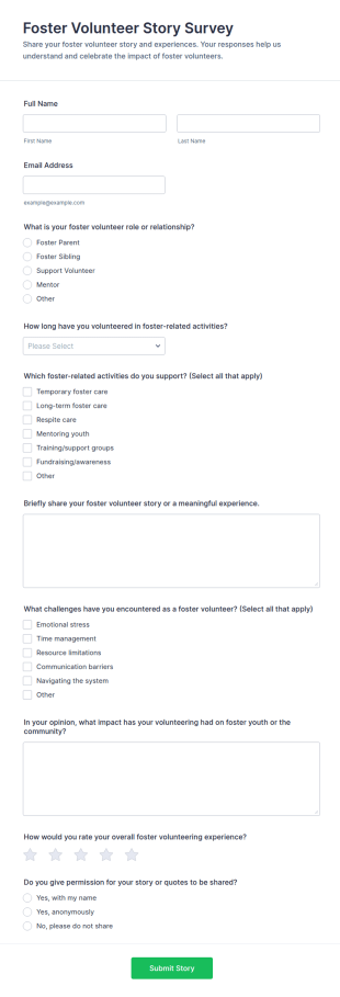 Foster Volunteer Story Survey Form Template