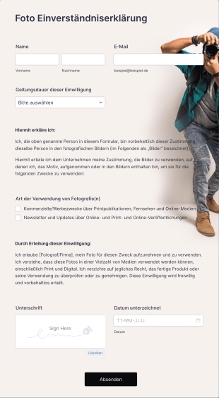 Foto Einverständniserklärung Form Template