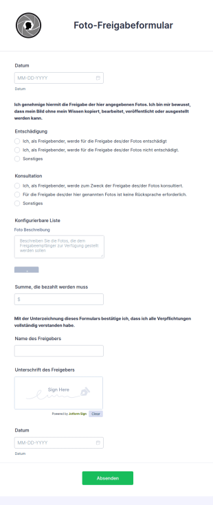 Foto Freigabeformular