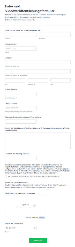 Foto Und Videoveröffentlichungsformular