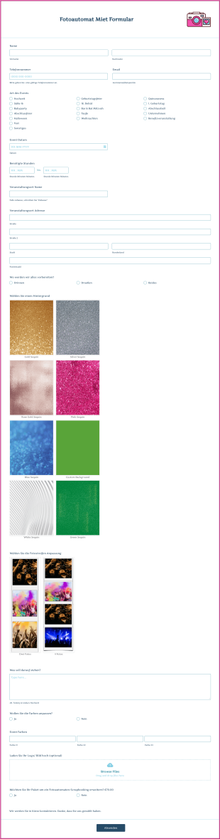 Fotoautomat Miet Formular Form Template